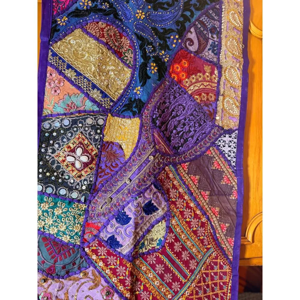 Handmade Set of 3 Heavy Embroidered Patchwork Renaissance material tablerunner